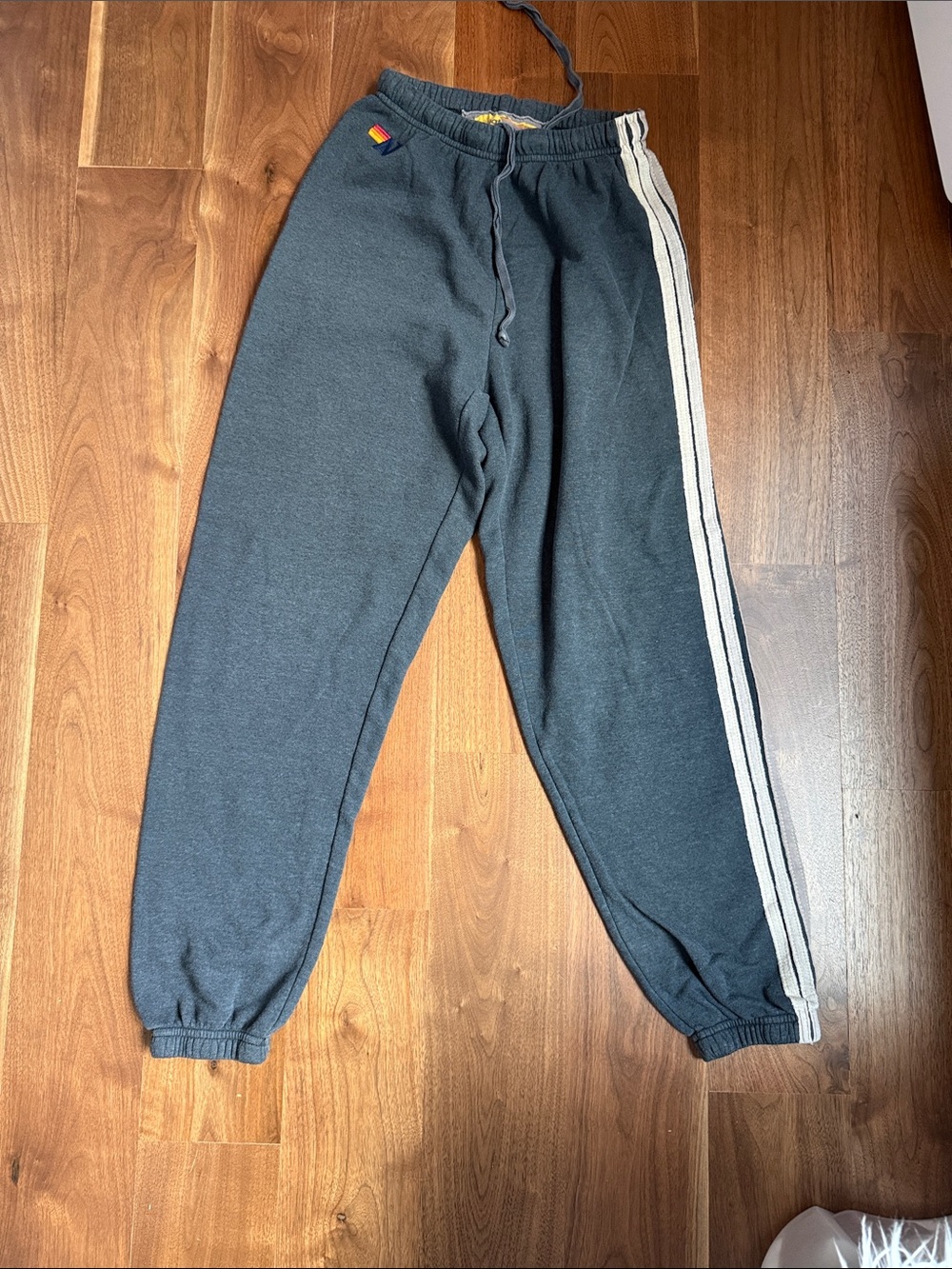 Aviator Nation Dark Charcoal Sweat Joggers with Tan Side Stripes